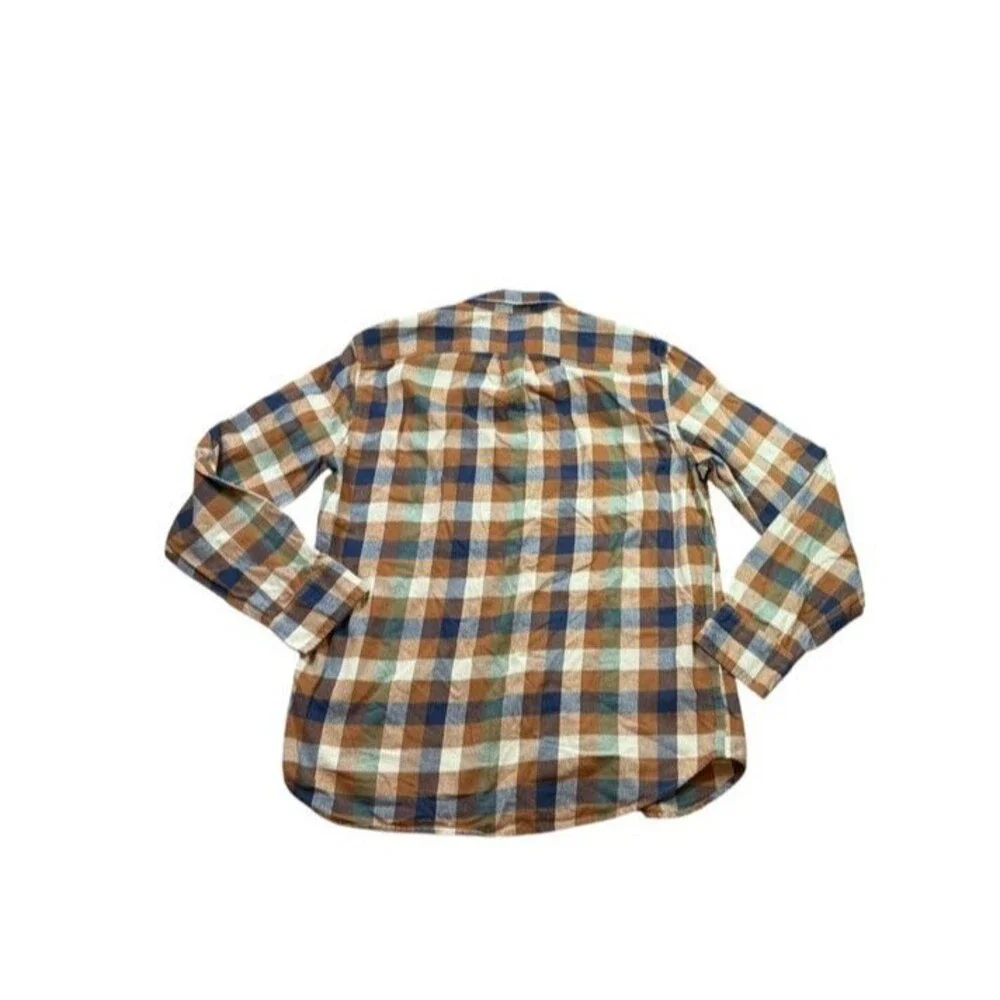 J.Crew Mens Flannel Shirt Size Large Classic Fit Brown Blue Check Plaid Preppy